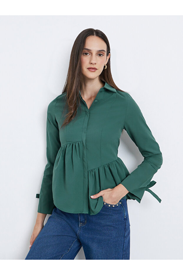 Women Green Asymmetric Style Peplum Shirt