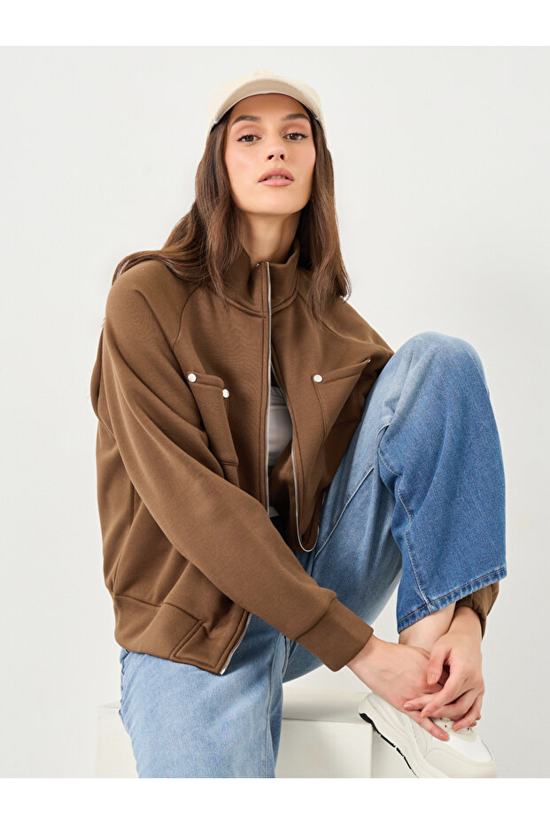 Regular Length Oversized High Neck Bomber Jacket - 1