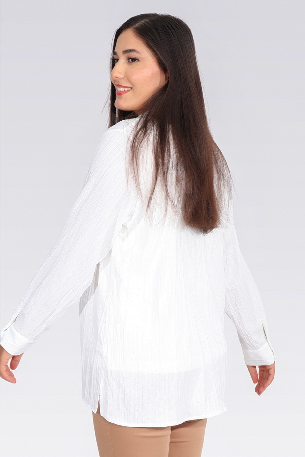 11042 EKRU KRİNKIL KUMAŞ RAHAT KESİM TUNİK - 5