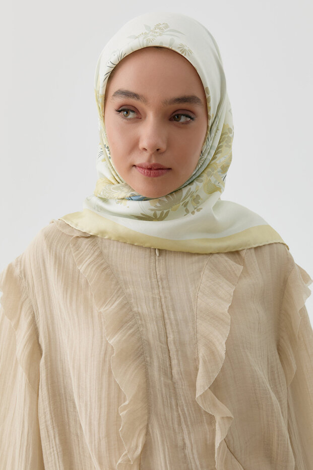 Feraye Twill İpek Eşarp - Sarı - 1