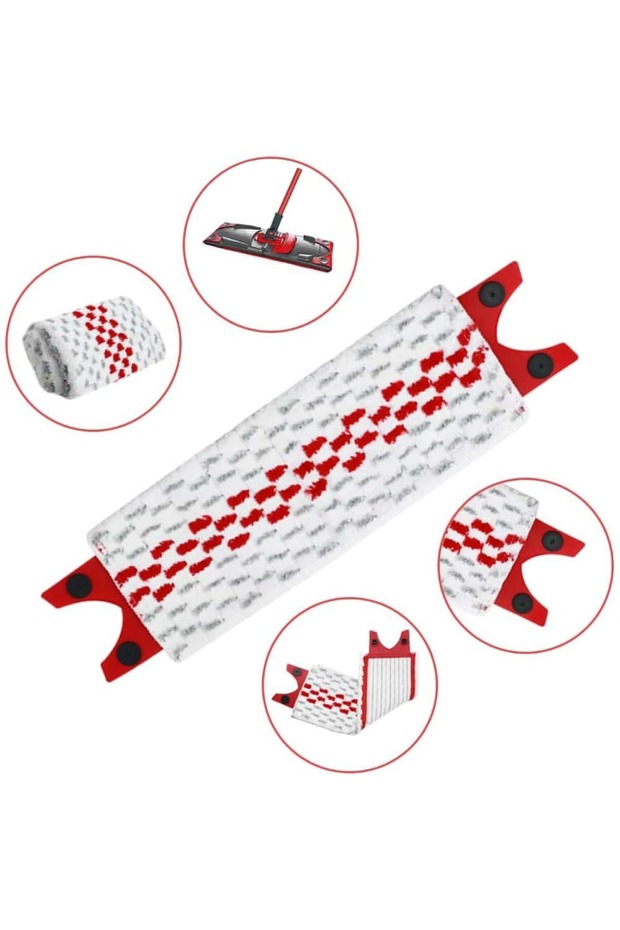 Set of 3 mop refills compatible with Ultramax, red and white microfiber - 4