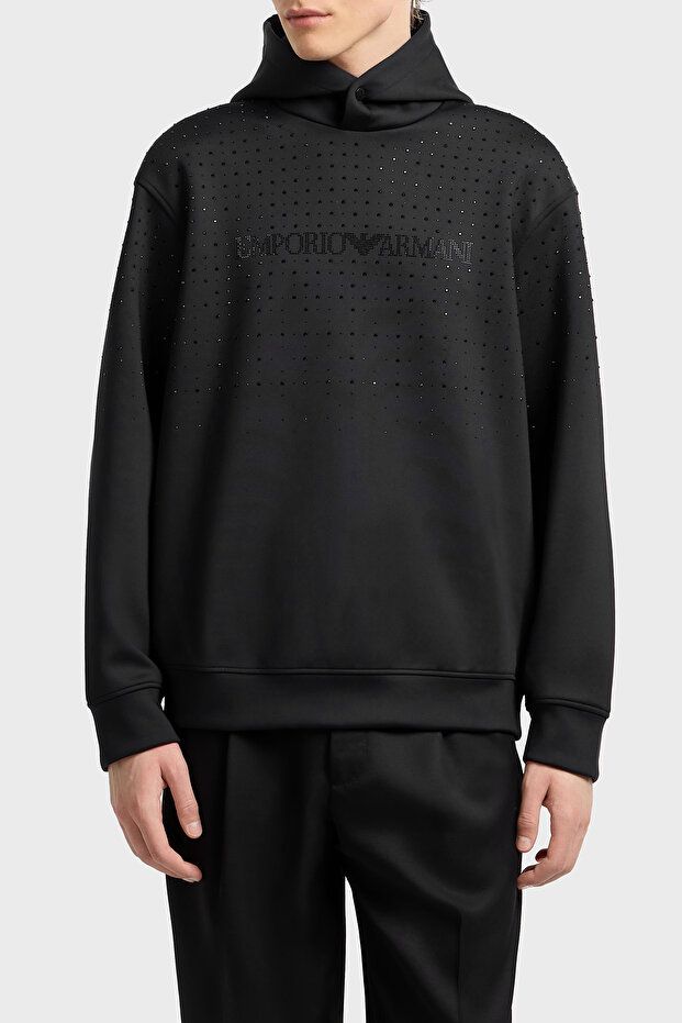 Stretch Regular Fit Hooded Sweat with Stone Logo Men's Sweat Em003673 Af19556 Uc001