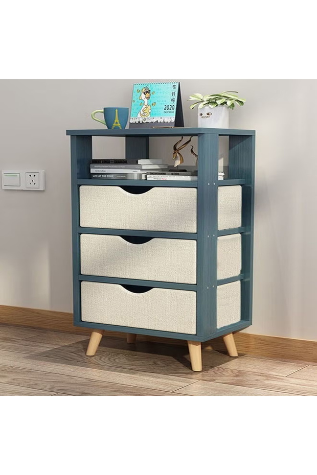 Modern Design 1 Shelf and 3 Drawer Side Table 37 x 28 x 75 cm - 1