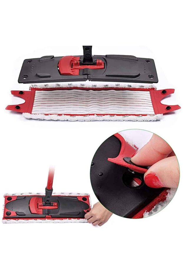 Set of 3 mop refills compatible with Ultramax, red and white microfiber - 2