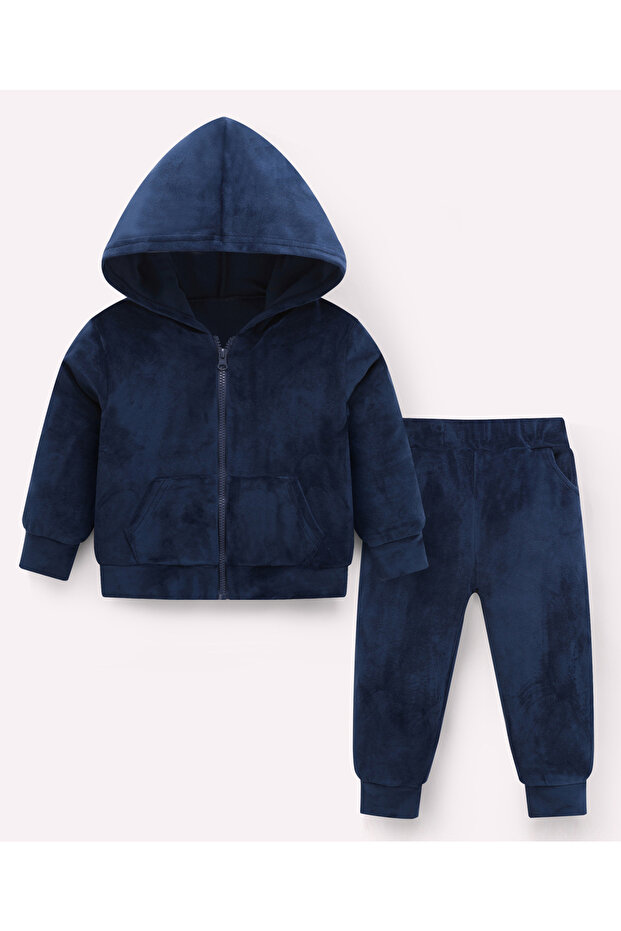 Solid Full Sleeves Hoodie and Pant Co-ords Set - Navy