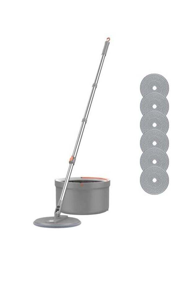 Spin Mop & Bucket Set, with 6 Washable ,180° Rotating Mop Head ,Wet Dry Use , Reusable Pad - 1