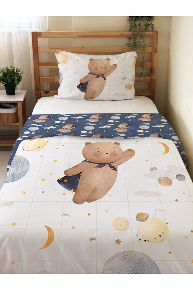 Teddy Bear Patterned Bed Sheet Set of 2 Printed Single Duvet Cover Set 160X220 cm