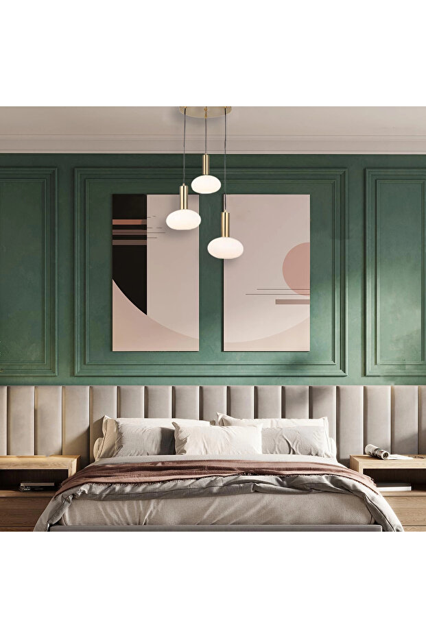 Kabo 3'lü Antik Lak Avize Sarkıt Avize Camlı Avize Salon Avize - 2