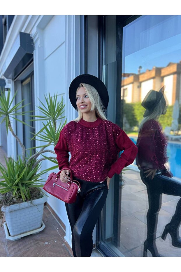 Havlu Örgülü Önü Pullu Triko Kazak - 6