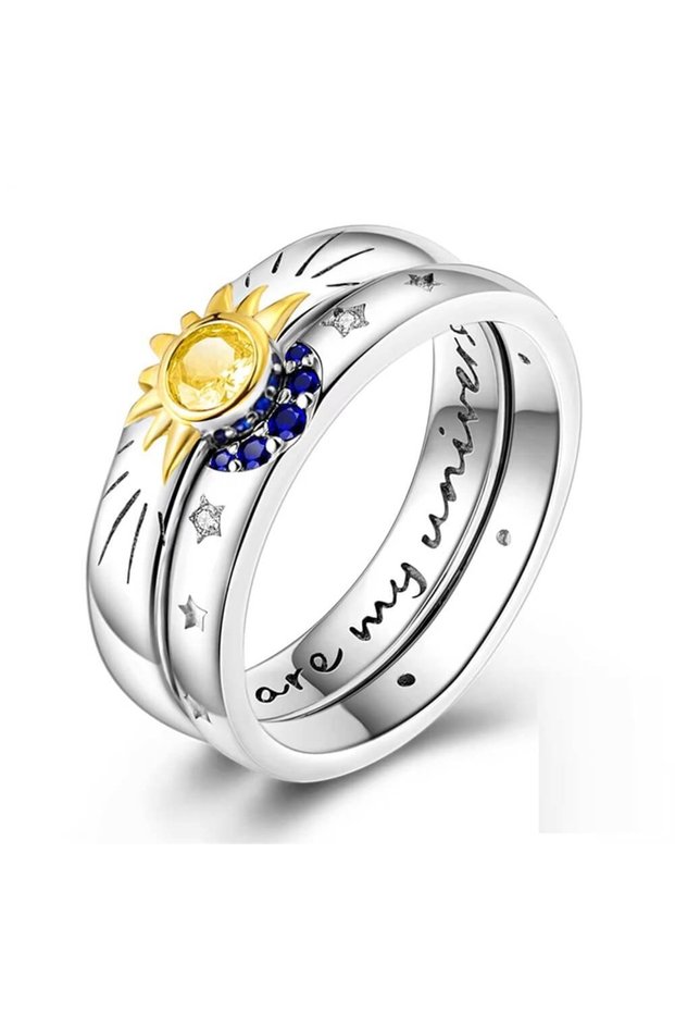 Sun and Moon Ring, Universe model, Silver material