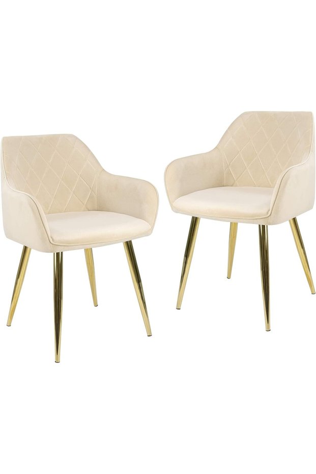 Set of 2 Velvet Dining Chairs – 86cm Accent Chairs with Soft Upholstery and Gold Fin