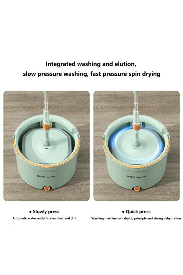 Spin Mop Bucket Set ,with 2 Reusable Microfiber Pads, 360 Degree Spin,Easy to Use - 6