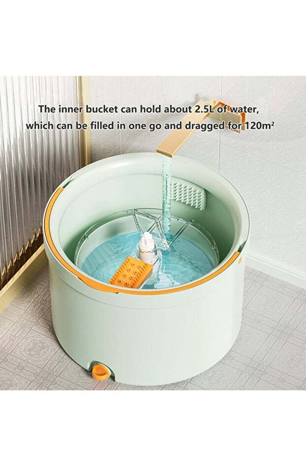 Spin Mop Bucket Set ,with 2 Reusable Microfiber Pads, 360 Degree Spin,Easy to Use - 5