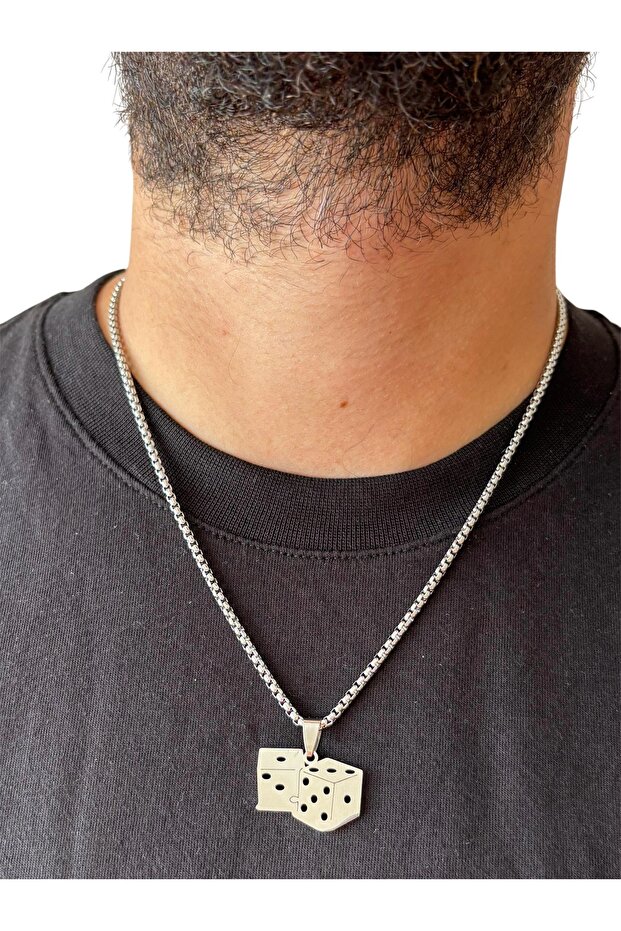 3D Lucky Dice Necklace Unisex Chain and Dice Real Steel No Tarnish