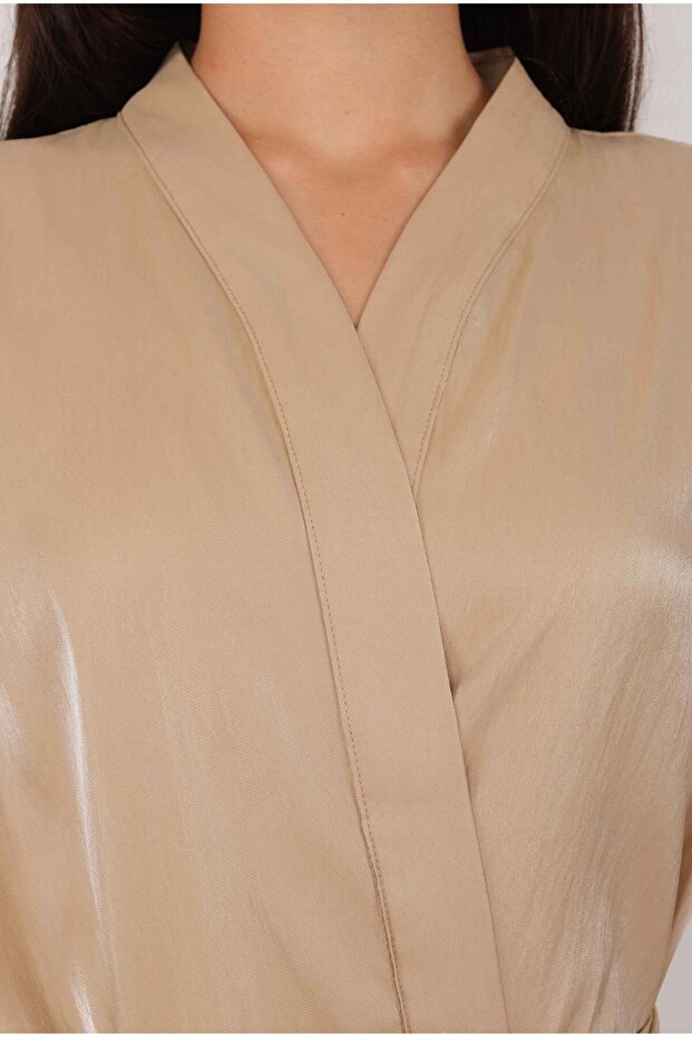 Sedefli Abaya Koyu Bej - 5