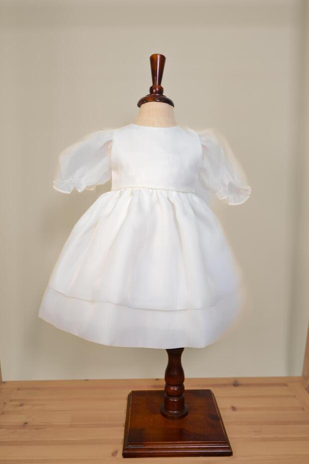 Baby Girl Cream Watermelon Sleeves Stone Detailed Evening Dress 1-5 Years