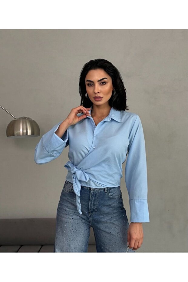 قميص نسائي منسوج من قماش البوبلين مع أشرطة جانبية Md:1000