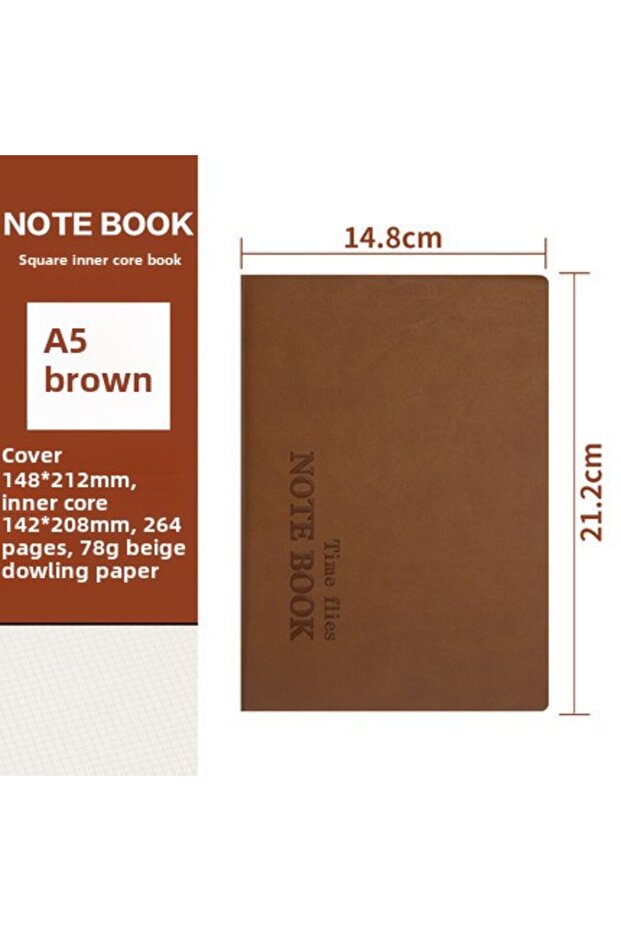 A5-Brown Grid Notebook - Thick Leather Journal with Grid Pages, Minimalist Style Notebook for Accoun - 1