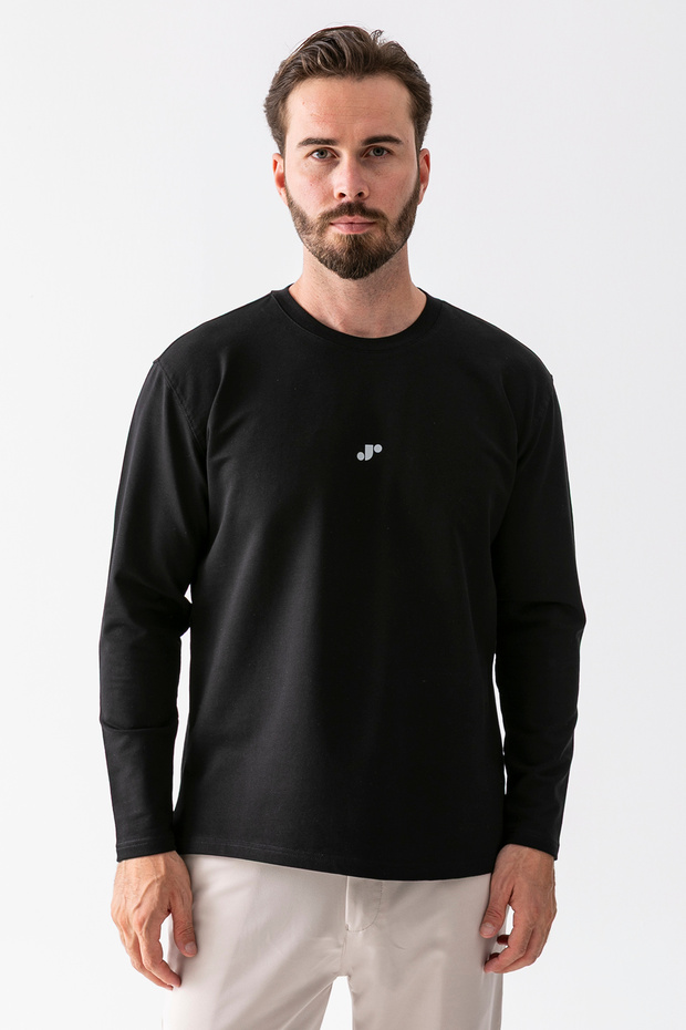 Men's Crew Neck J Printed 100% Cotton Sweatshirt Black - 25K 5725