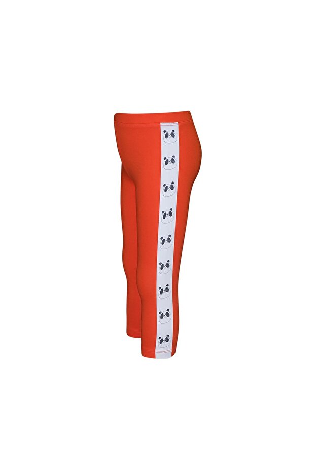 Orange Girl's Hooded Side Panda Printed Leggings