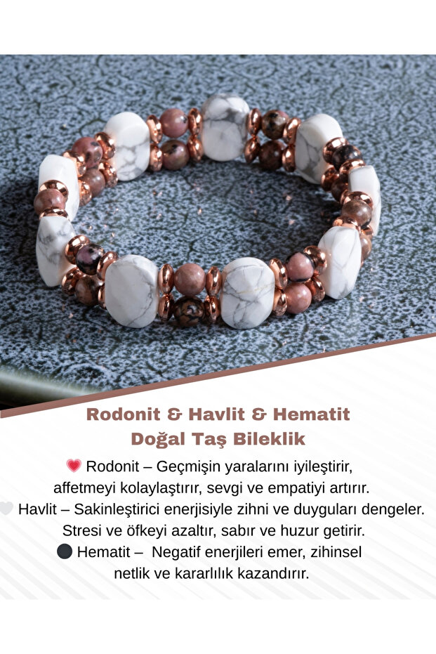 Rodonite & Howlite & Hematite Natural Stone Bracelet
