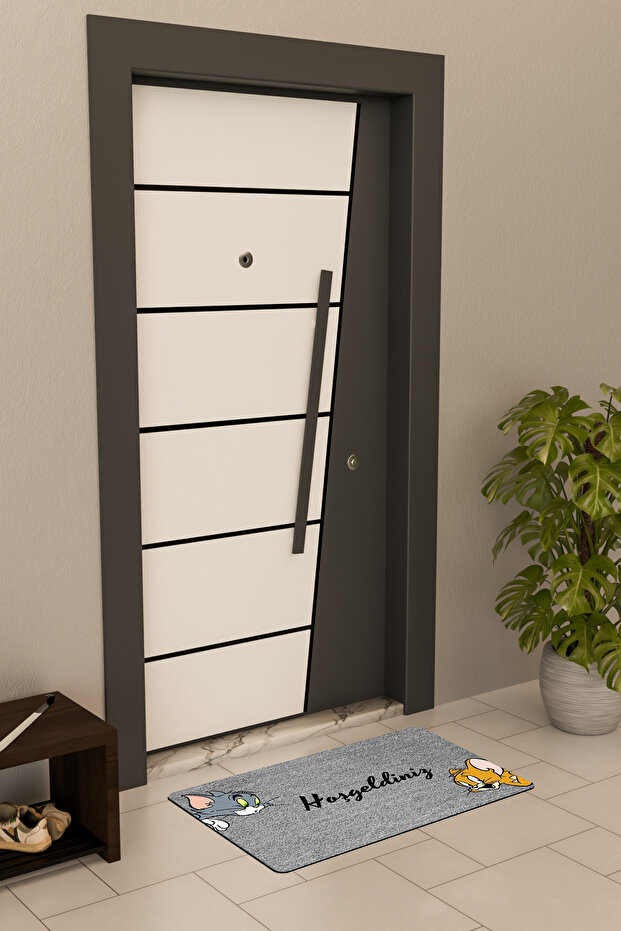 Yüksek Kaliteli Dijital Baskı Gri, Tom ve Jerry temalı Kapı Önü Paspası - 3