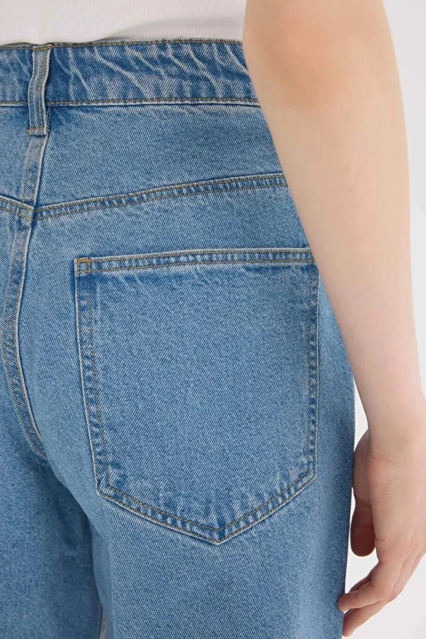 Yüksek Bel Jean Bermuda Şort E0709AX25SM - 5