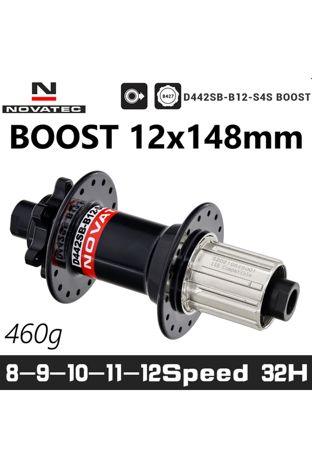 BOOST 148 HG Novatec D442SB-B12 Boost 148mm x 12mm Thru Axle 142x12mm 32-hole 6-bolt Rear XD Micro S