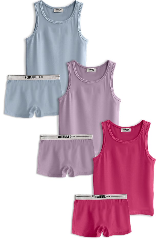 Girls' Cotton Boxers & Singlets, Bottom-Top, 3 Pairs Set, Ergonomic Design for Children
