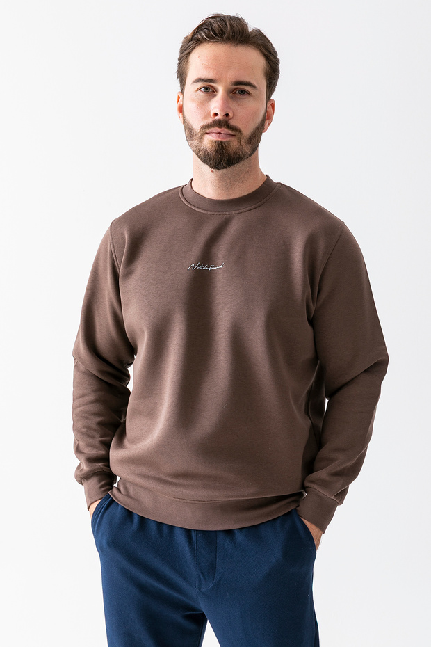 Men's Crew Neck Notfind Printed 3Ip Sweatshirt Brown - 25K 5012