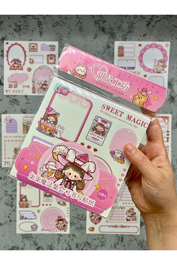 Seven Magic 12 Sheets 108 Pieces Dark Pink Post-It and Sticker Set / Adhesive Paper / Label / Sticker
