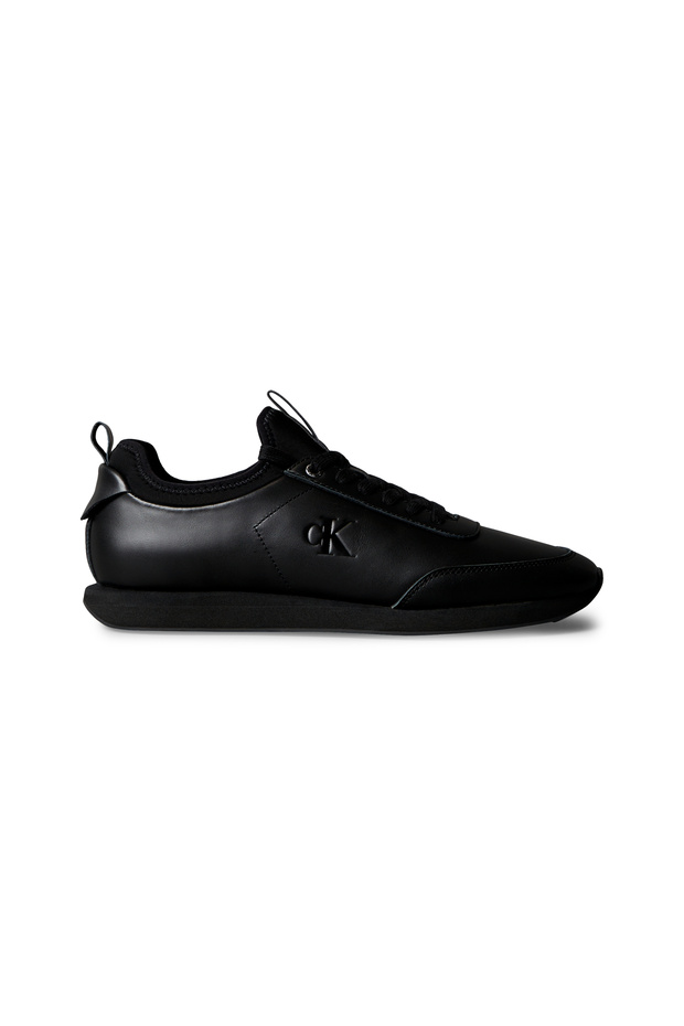Men Triple Black Leather Signature Logo Retro Runner Trainers - 1