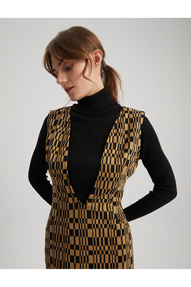 Viscose Mixed V-Neck Patterned Dress - 5