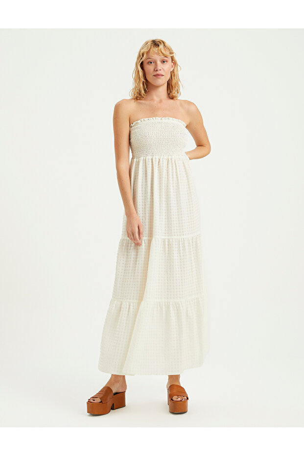 GİPELİ STRAPLEZ GOFRE ELBİSE - 1