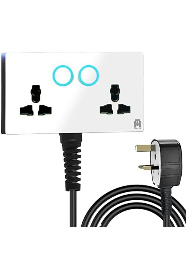 's Dual Neon Indicator Extension with 13A Double Universal Glass Socket, Premium Tempered Fini