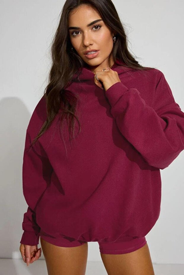 Burgundy Hooded Women's Sweatshirt Sh264