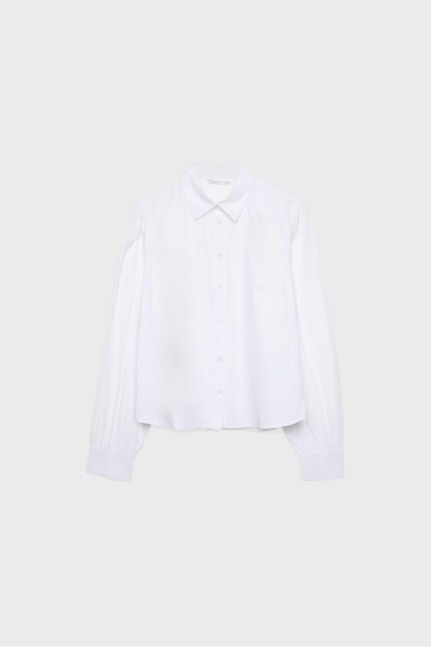 Basic Poplin Balon Kollu Gömlek - 6