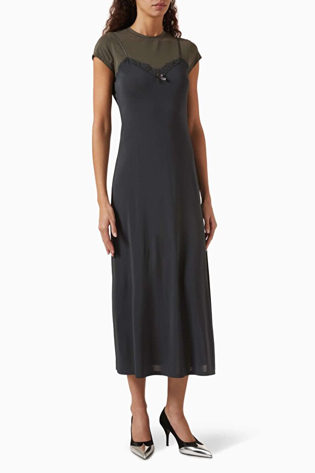 Layered Midi Dress - Grey - 93% Viscose, 7% Elastane - Jersey Fabric