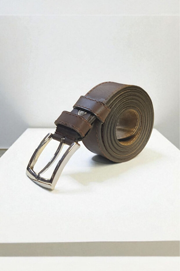 5177 - 3.5 cm Stitched Faux Leather Black Men's Belt