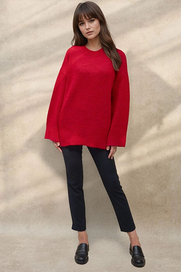 Kalın Örgü Düz Yaka Kazak - 6