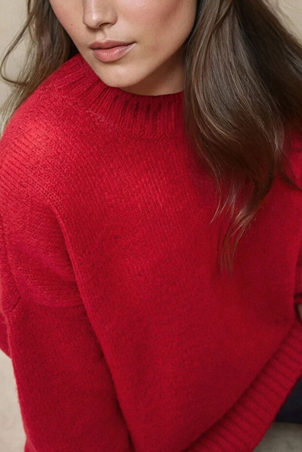 Kalın Örgü Düz Yaka Kazak - 4