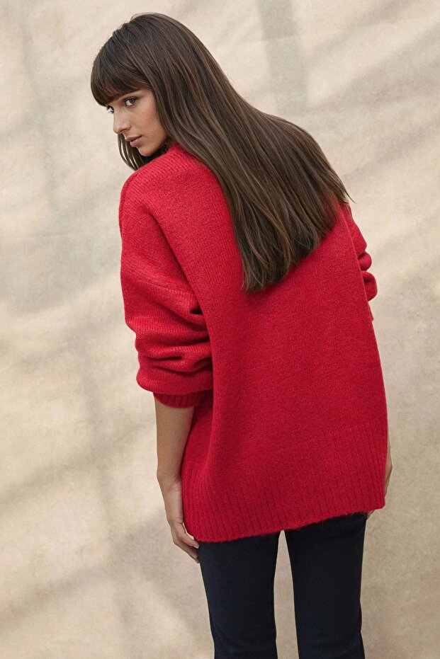 Kalın Örgü Düz Yaka Kazak - 2