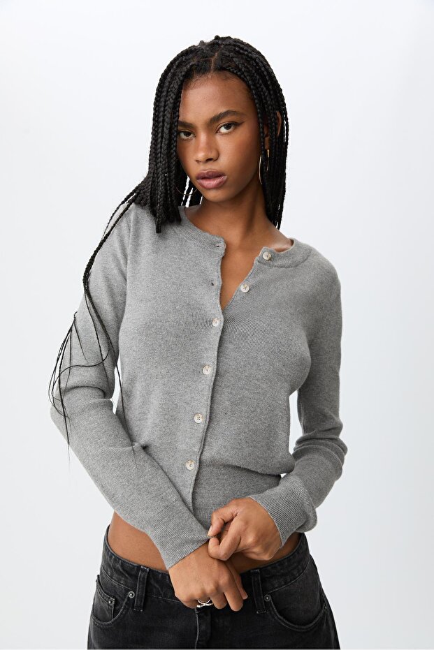 Düğmeli Triko Hırka - 1