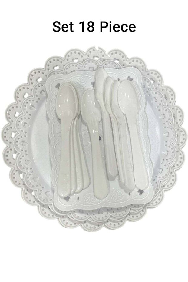 18-Piece Debossed Plastic Plate and Spoon Set Reusable Plastic Useful for Parties, Babies and Outdo
