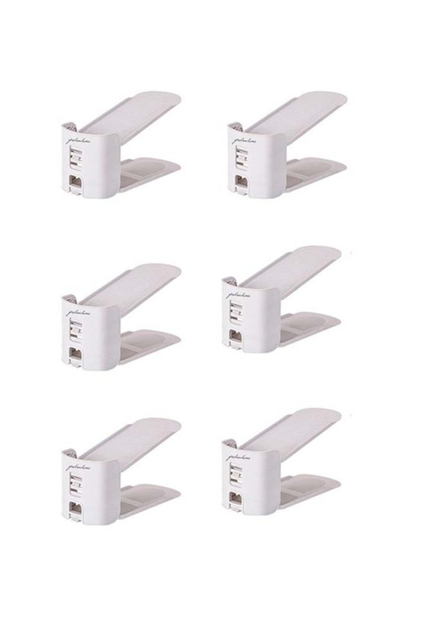 6-Pieces Adjustable Shoe Rack Drying Organizer Grey 25.5x9.7cm