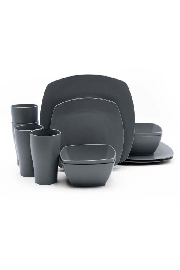16 Piece Square Dinner Set, Wheat Straw Dining Table Accessories, Healthy Kitchen Products, Plates