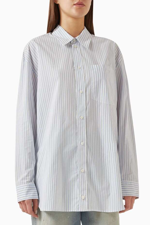 Striped Shirt - Light Blue - 100% Organic Cotton - Comfortable Drape and Stylish Design