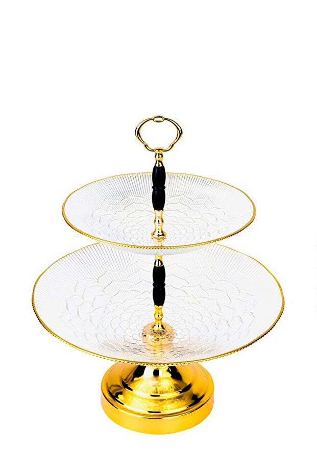 ELENOR Capira 2 Tier Bowl Serving Set Transparent and Gold Rim with Foot 21cm - 31cm