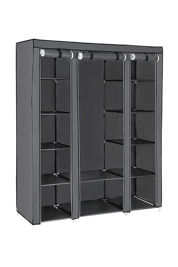 Fabric Canvas Wardrobe Clothes Storage Organizer Grey 130 x 175 x 45cm