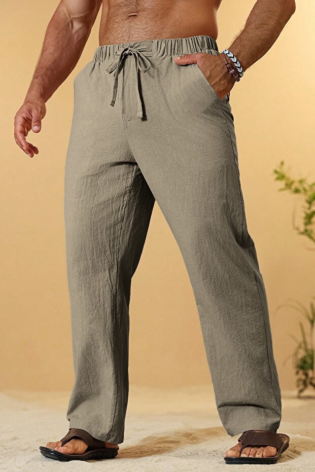 Ghassy Co. Men's 100% Cotton Muslin Linen Blend Comfortable Ultra Light Home Inside/Outside Linen Pants